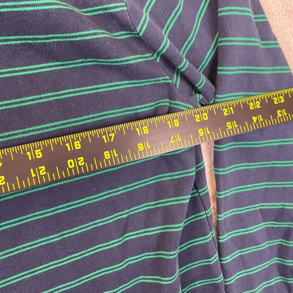 Lands End Mens Polo Shirt M 38-40 Striped Long-Sleeve Navy & Green 100% Supima - Picture 4 of 10